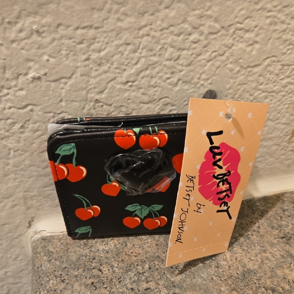 Betsey Johnson Handbags - Betsey Johnson Black Wallet with Red Cherry Design Nwt